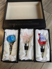 Hand Blown Glass Wine Bottle Stoppers Set 3 Nautical Sailboat Starfish Gift