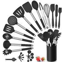 Silikon KüChenutensilien Set 25-Teilig Schwarz Mit Halter | HitzebestäNdige...