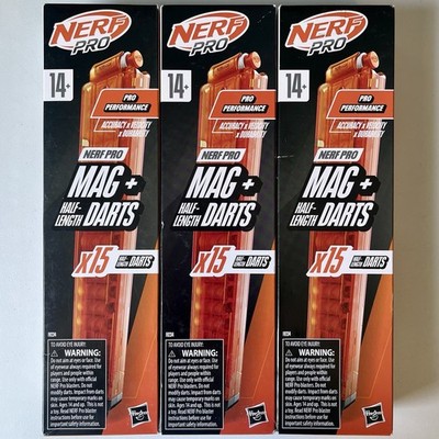 Nerf Pro Mag with 15 Half-Length Darts Magazine Set of 3 Hasbro 2024