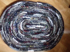 35x26" multi-colored black oval crocheted rag rug handmade washable very durable