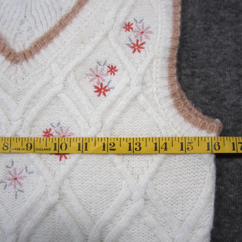Chaleco Suéter Forever 21 Mezcla Lana S Blanco Floral Tejido con Cable Cottagecore Abuela Foto 4 de 4