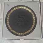 2 Wedgwood Black Basalt Mother Plates Gold Laurel Border 1971 England w Boxes — photo 2