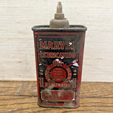 Vintage Marvel Lubricating Oil 4 Oz Mini Oiler Empty Garage Metal Advertising 5