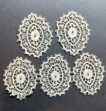 5 Vintage Ecru Lace Oval Rose Motifs