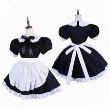 French Maid Girl Lockable Black satin Unisex Dress cosplay costumes Tailor-made
