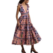 Farm Rio New Anthropologie Seashell Tapestry Midi Dress Pink Size S NWT