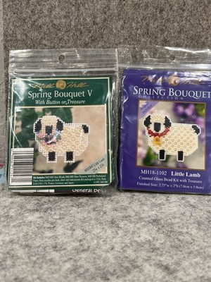 2 Mill Hill Beaded Cross Stitch KITS Little Lamb Spring Bouquet 1995, 2011 NEW