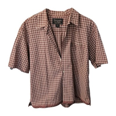 Abercrombie & Fitch Shirt Mens L Button Up Short Sleeve Red Check Aztec 