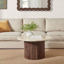 **Seconds** Penrose Round Walnut & Cream Marble Effect Coffee Table