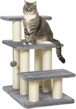 Scaletta per Cani E Gatti Con 3 Scalini in Peluche E Pali Tiragraffi in Sisal, S