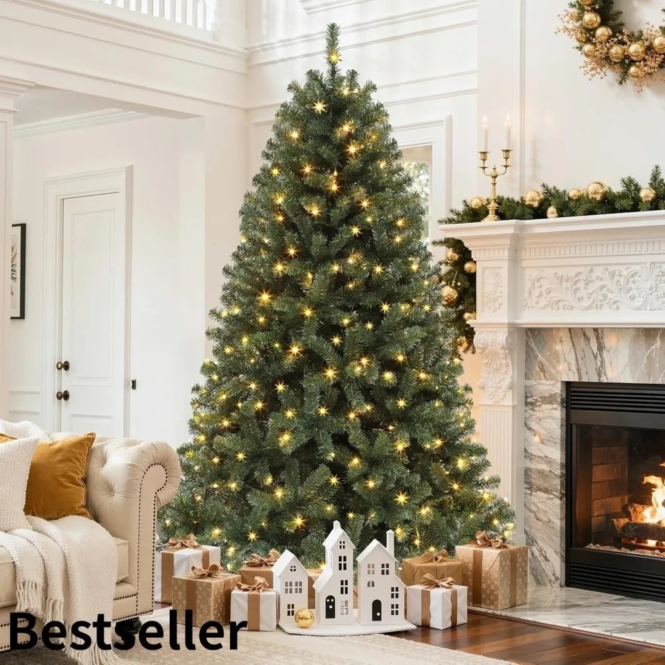 6ft Artificial Balsam Fir Christmas Tree Pre-Lit with Warm LED Lights