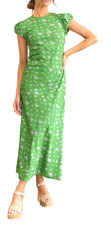 BOHME Ellianna Floral Maxi Dress in Green Size M 6-8 Lace Trim Puff Sleeve