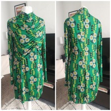 S, Zara Long Sleeve Ruched Mini Dress, Green Black​ Purple Yellow Floral Print