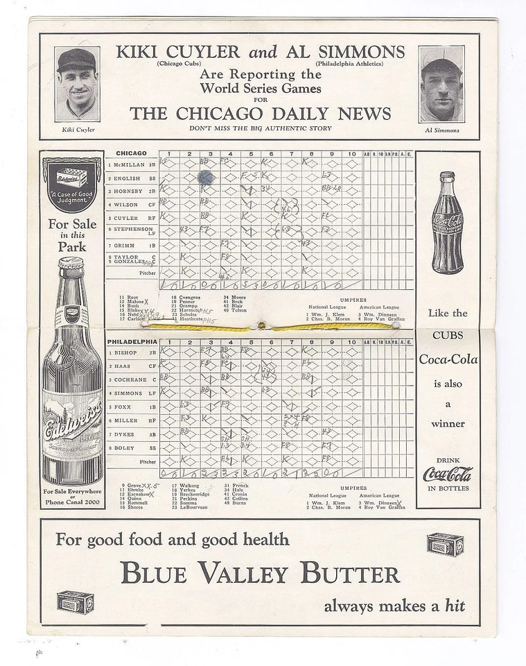 1929 WORLD SERIES PROGRAM Scorecard Game 2 Chicago Cubs vs. Athletics Foxx HR - Image 3 of 4