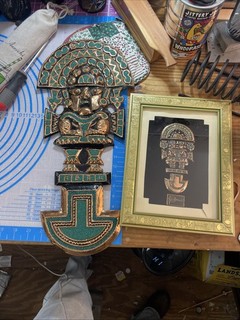 Tumi Copper Incas God wall decoration with turquoise And Framed Copper Tumi