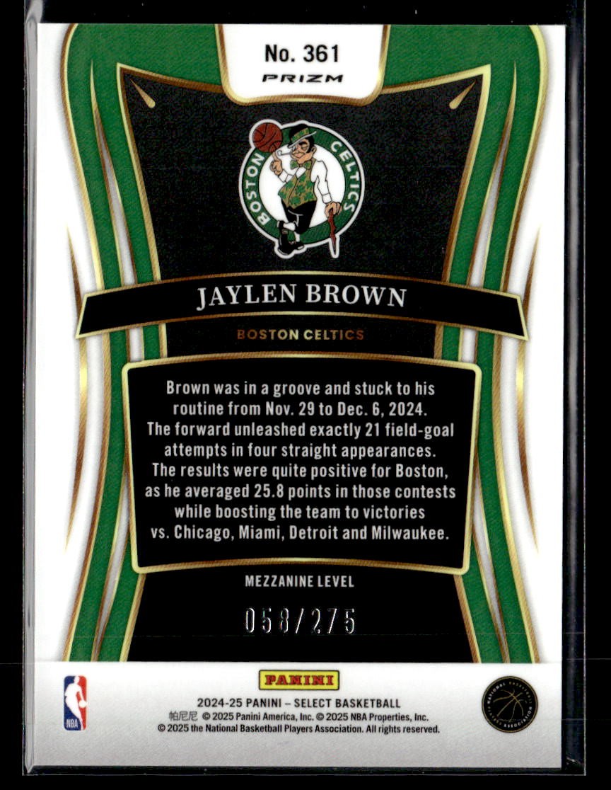 2024-25 Panini Select #361 Jaylen Brown Orange Cracked Ice Prizm