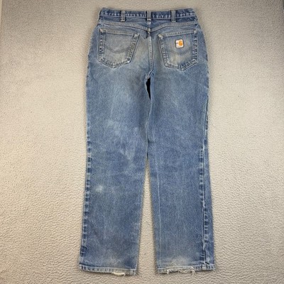 Carhartt Jeans Mens 33x32 Blue Faded Denim Distressed FR ATPV Workwear Pants