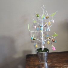 Easter 16" Tree With Metal Pot  Hanging Decorations Eggs Bunny Spring