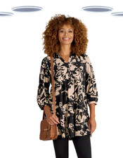 Ex White Stuff Women's Tunic Dress - Nila Long Sleeve Jersey Abstract Black Mix