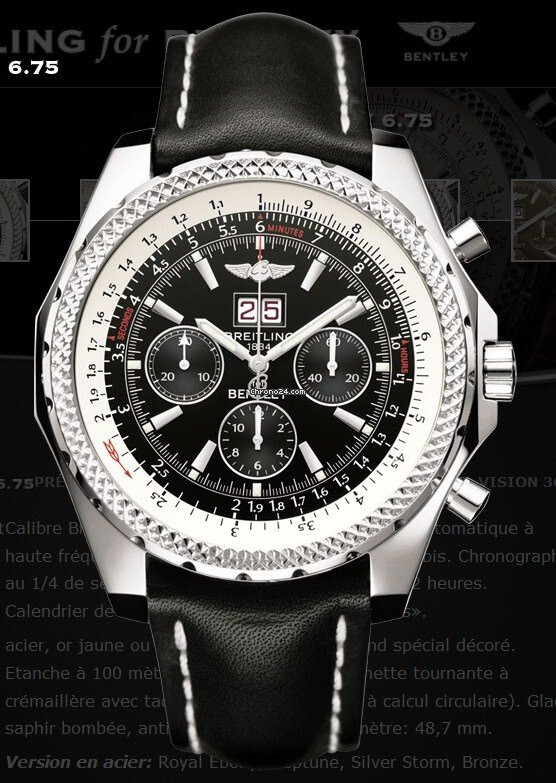 Breitling Bentley 6.75 Steel on Black Leather Strap with Black