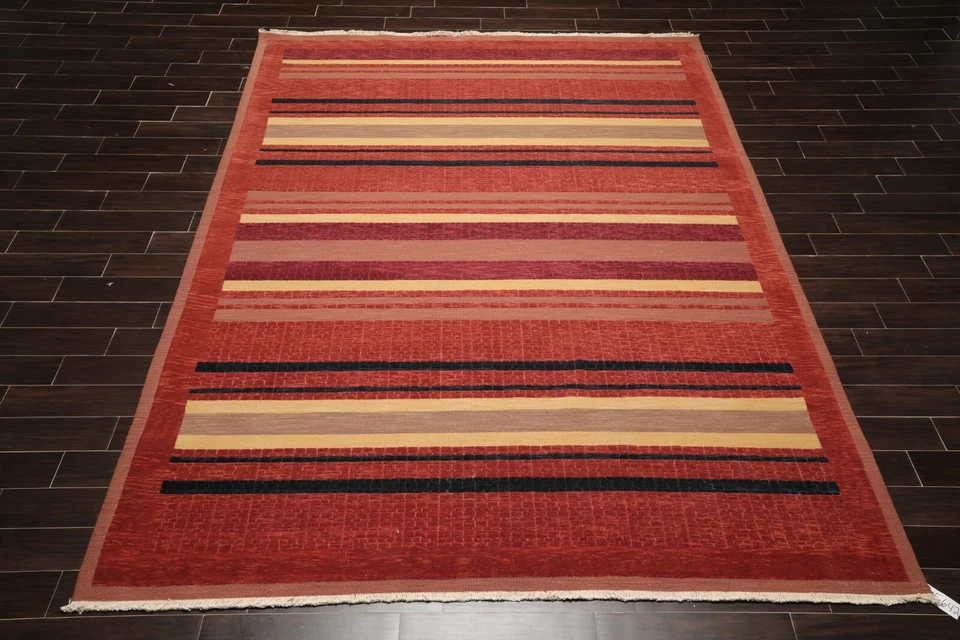 8'8"x 11'10" Nourison Soumak NS16 Stripes Hand Knotted Wool Area Rug Rust Modern - Image 3 of 4