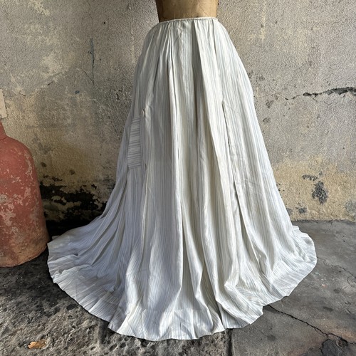 Antiguo Vestido Eduardiano Azul y Blanco Rayas Seda Falda MOP Botones Maxi De Colección - Imagen 7 de 20