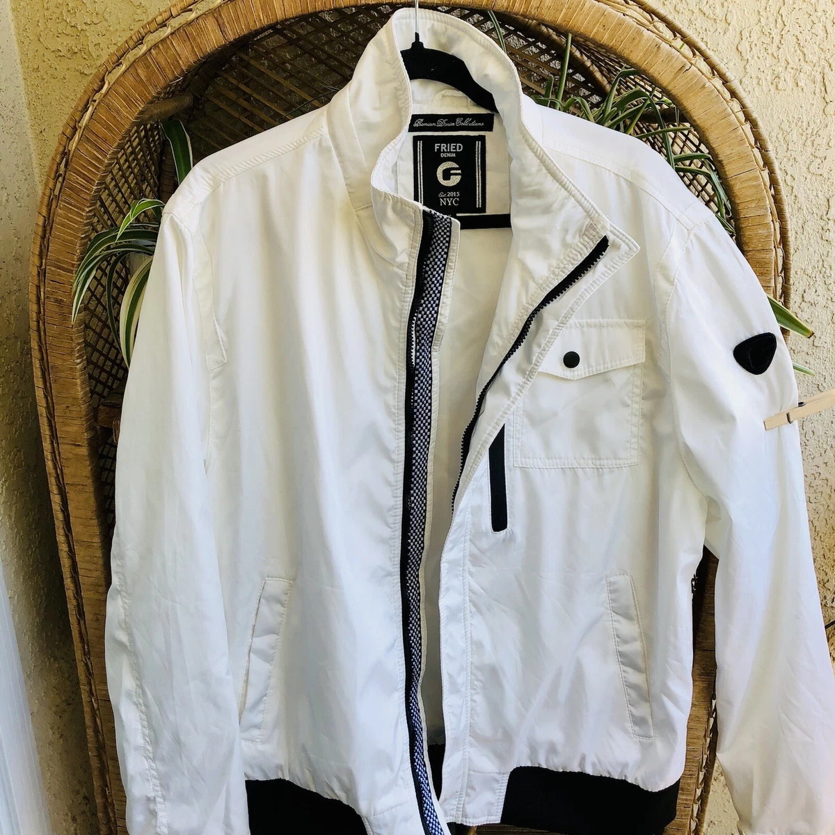 NWOT RARE FRIED DENIM MENS WHITE BOMBER WINDBREAKER JACKET