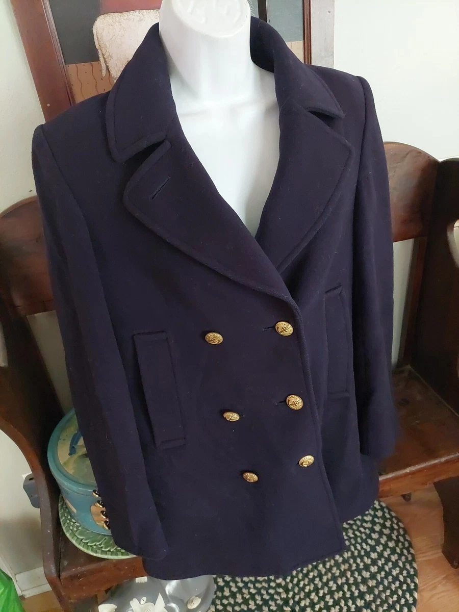 EVAN PICONE MADE IN ITALY COAT 100% WOOL PEACOAT NAVY BLUE WOMEN'S SIZE S