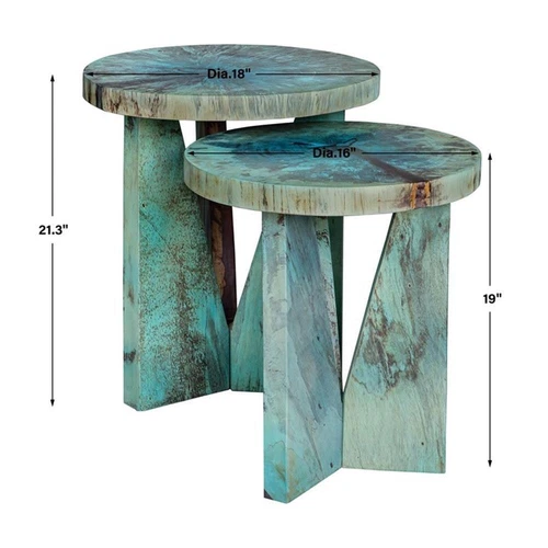 Uttermost Nadette Tamarind Wood Nesting Tables in Blue-green (Set of 2) - Picture 7 of 7