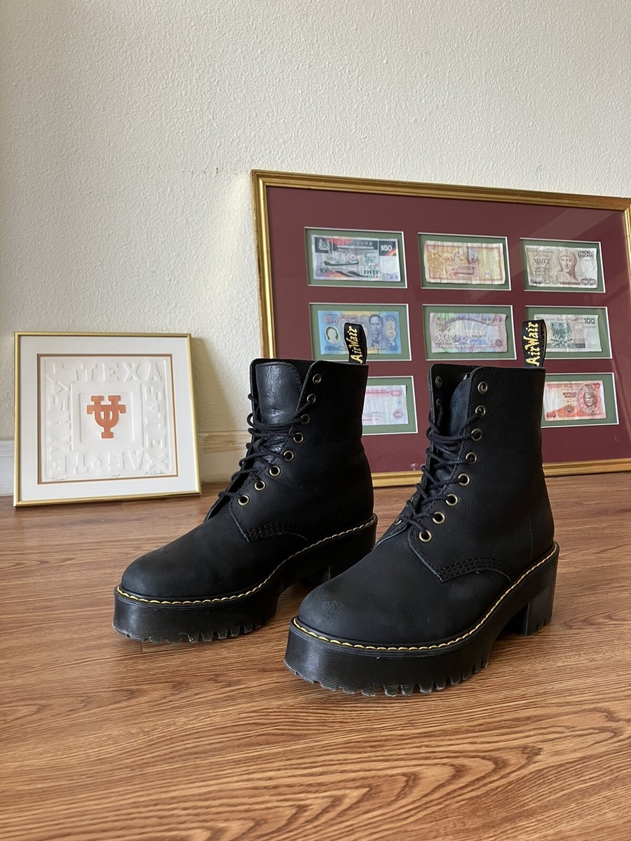 Dr. Martens Shriver Hi Womens Black Leather 8-Eye Platform 
