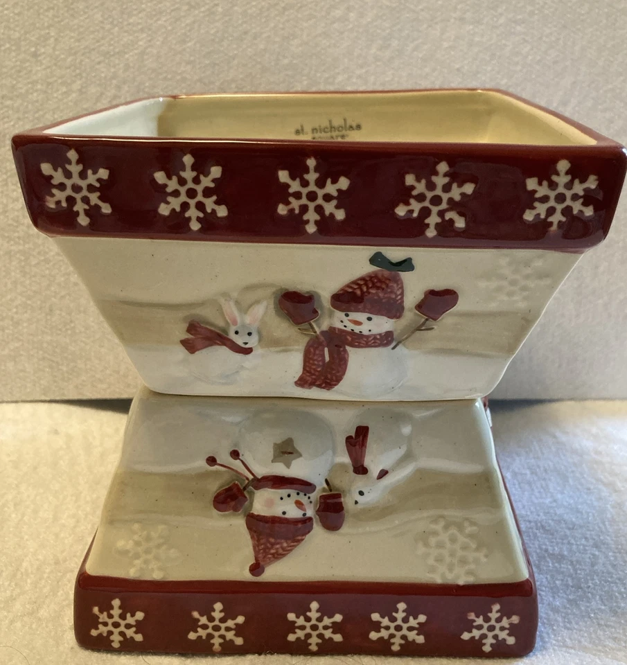 2 St Nicholas Square WINTER WISHES 32 oz Soup 5.75" Bowls Snowman Snowflake Mint - Image 2 of 4