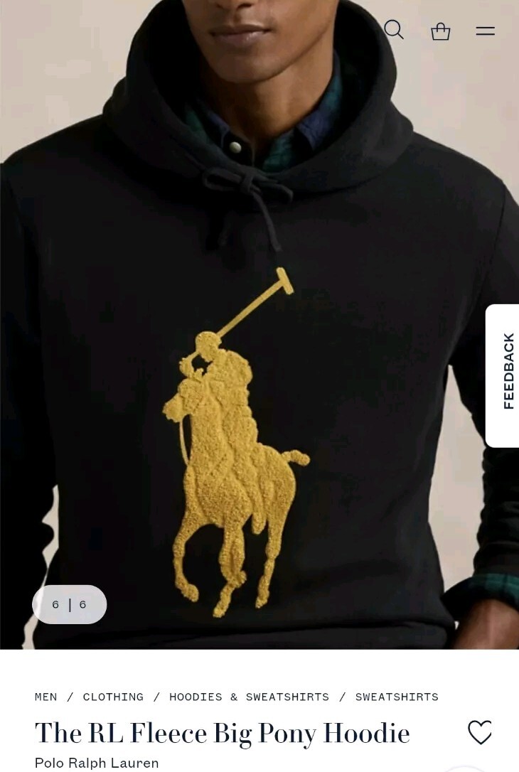 Felpa con cappuccio Ralph Lauren nera in pile pony taglia L