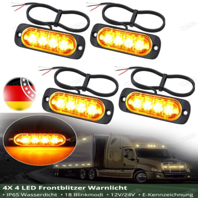 4X LED Frontblitzer 12-24V Blitzlicht Warnleuchte Strobe Licht Auto KFZ LKW DHL