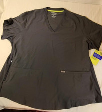 Landau scrubs women 3-Pocket V-Neck Rib Knit Top 3XL pewter grey LT100