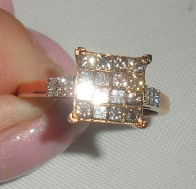  9 kt Rotgold Ring 1 kt Champagner & Weißer Diamant + SGL-Zertifikat ~ UK T ~R0285 