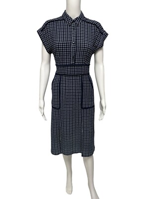 Monteau Women's Short Sleeve Navy Blue Checked Sheath Dress Size S | eBay