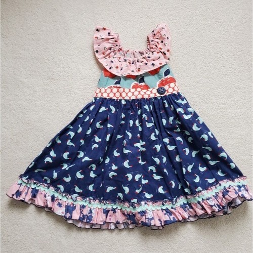 Matilda Jane Platinum Girls Apple and Bird Print Ruffle Dress sz2 - Picture 7 of 13