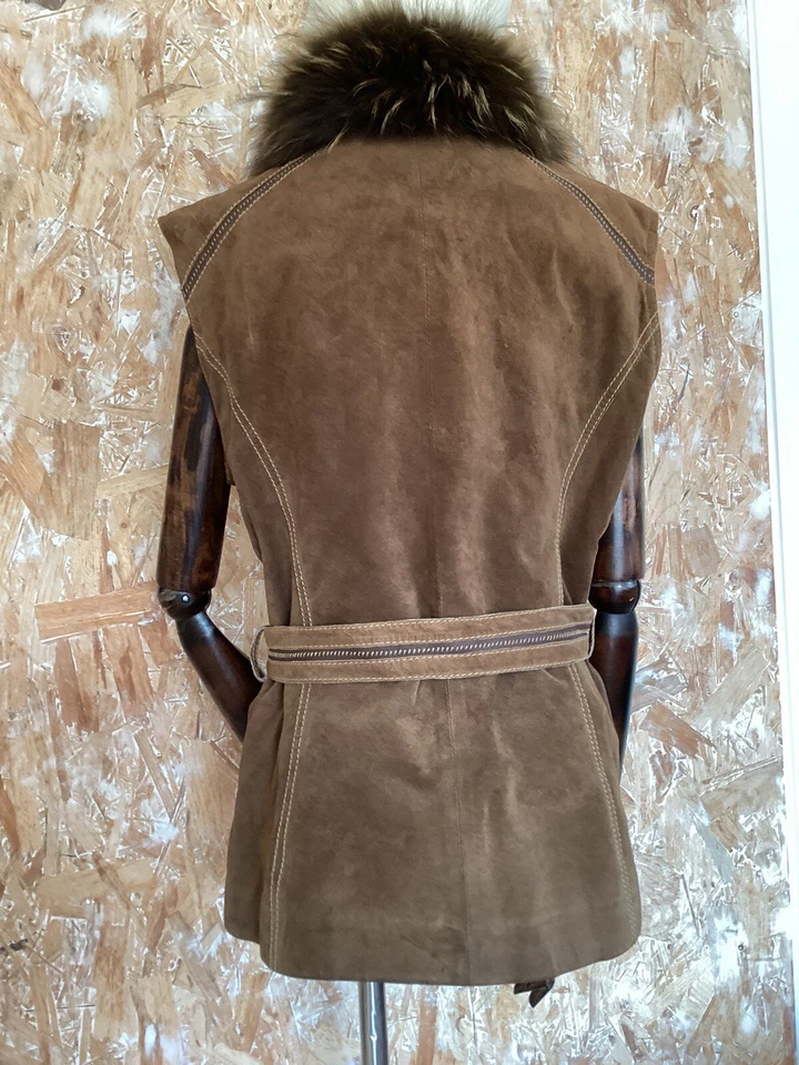 Gilet En Cuir Et Fourrure Style Bohème Hippie Afghan Vintage - Photo 3/4