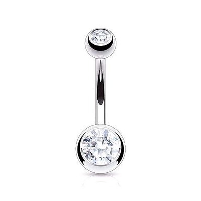 1 pc 3/8'' CLEAR Steel Curved Barbell Double Gem Navel Belly Button Ring Piercing