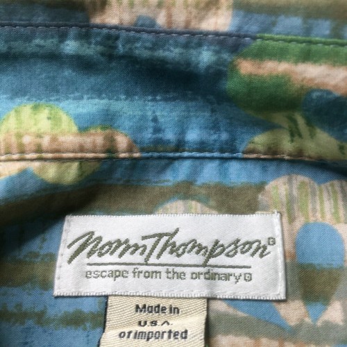 Norm Thompson Shirt Mens Blue Green Extra Large Hawaiian Button Made In USA - Picture 6 of 9