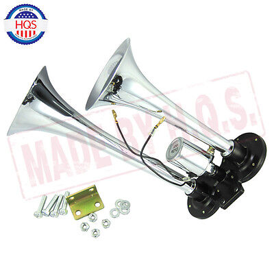 150db Super Air Horn Loud Dual Trumpet W/Solenoid 12V Truck Train Boat RV Chrome