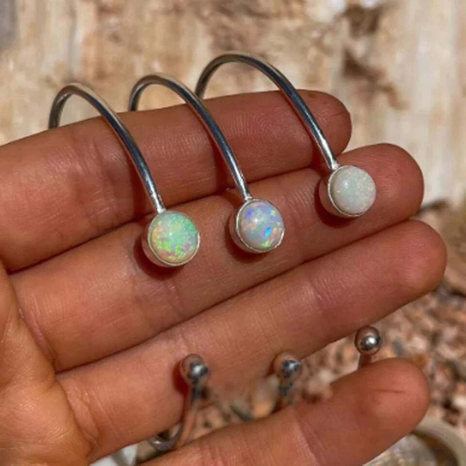 Handmade Ethiopian Opal 925 Silver Cuff Bracelet Adjustable Customizable Stones - Image 3 of 4