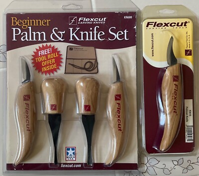 Flexcut Palm&Knife 4 pc. Beginner Set PLUS Pelican Knife Woodcarving. (5 TOTAL)