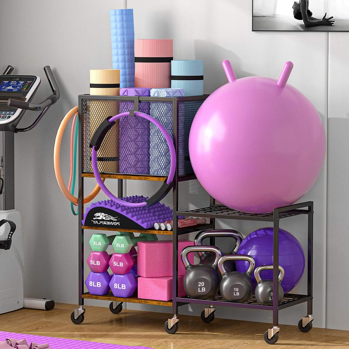 Movable Fitness Equipment Storage All-in-One Dumbbell Rack With Wheels ...