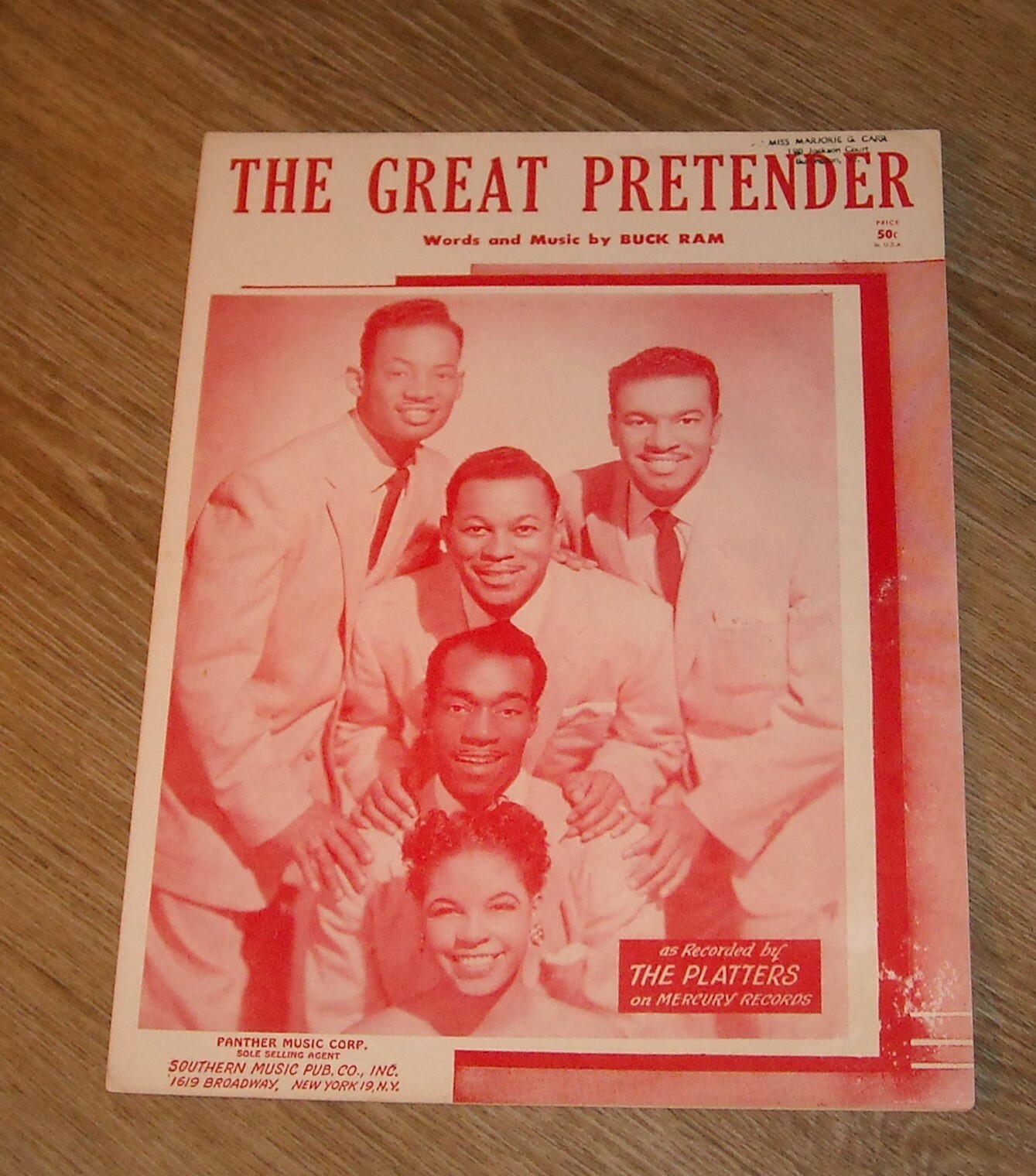 1955 The PLATTERS The GREAT PRETENDER SHEET MUSIC BUCK RAM SONG