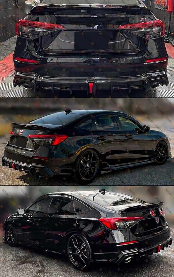 FOR 22-26 HONDA CIVIC SEDAN YOFER V2 GLOSS BLACK LED REAR DIFFUSER+ ...