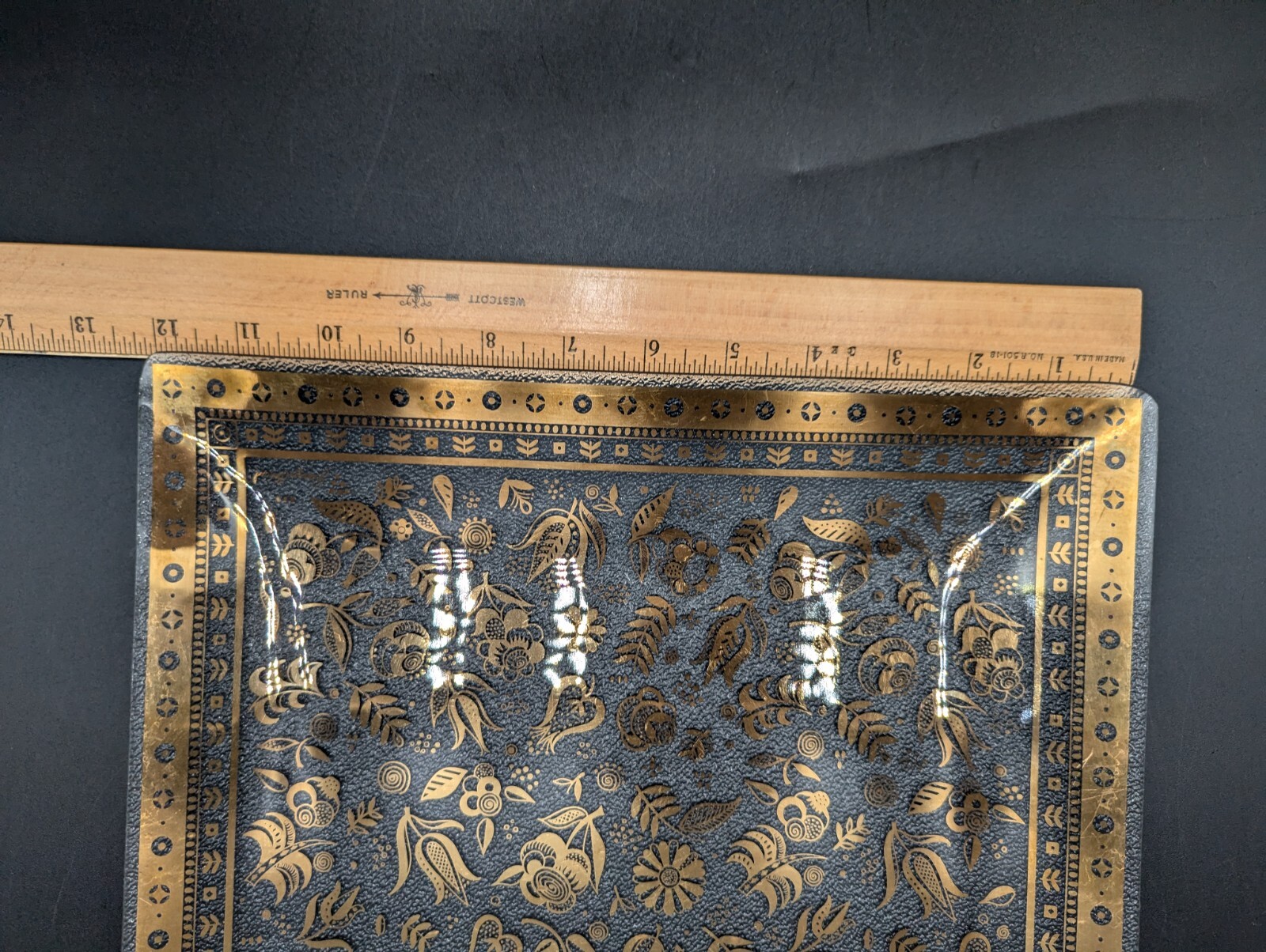 VTG MCM Georges Briard Glass Tray 12"x12" Plate Persian Garden 22k Gold Signed
