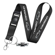 Chevrolet Black Logo Die-Cut Metal Key Chain Black Lanyard