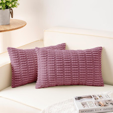 Pack of 2 Corduroy Decorative Throw Pillow Covers 12x20 Inch Soft Striped Pillow