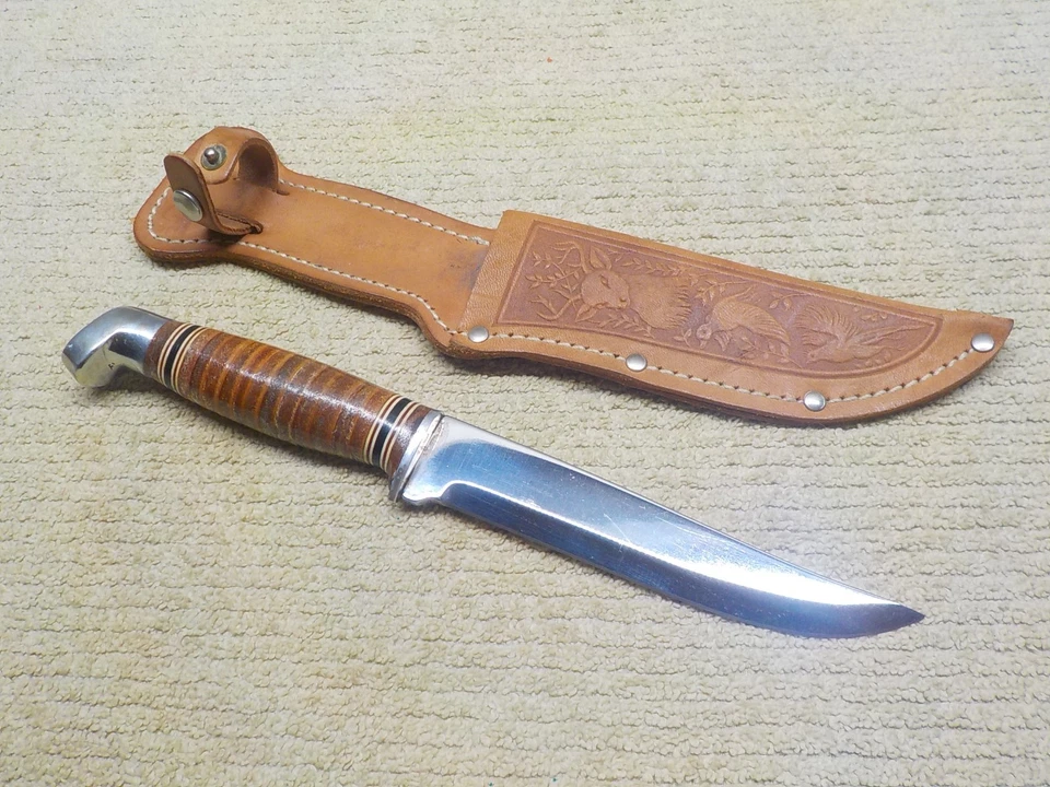 Cuchillo de hoja fija única BOKER USA Tree Brand 155-5 funda de cuero Foto 3 de 4